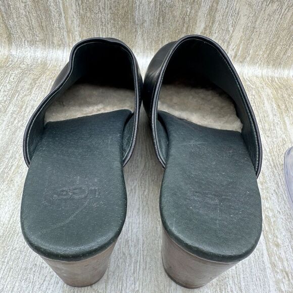 UGG Abbie Black Leather Slip On Heeled Mules Womens 7 Clogs Shoes Chunky Y2K - Picture 7 of 10